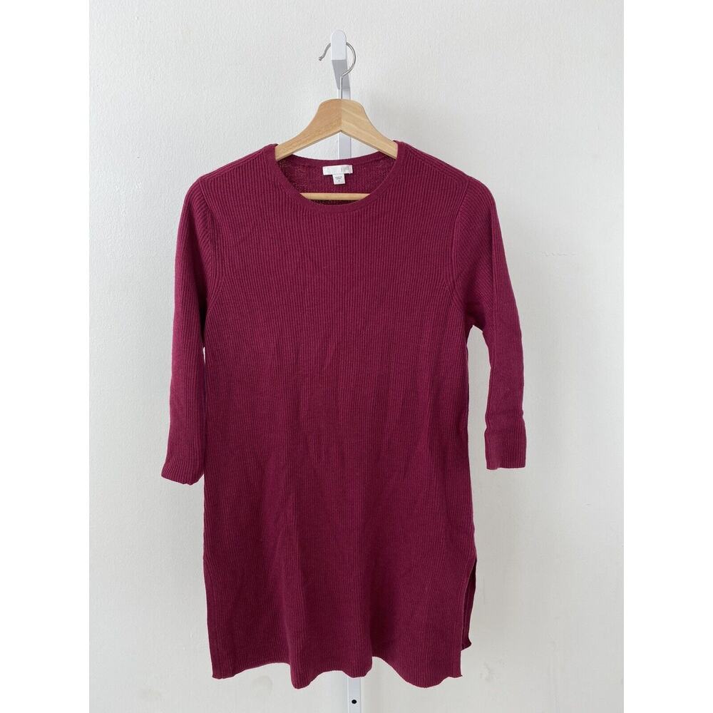 J. JILL S Tunic Sweater 3/4 Sleeve Crew Neck Wool Blend Magenta Purple Red
